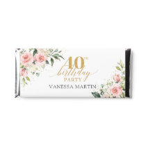 Chic watercolor blush flowers gold 40th birthday hershey bar favors