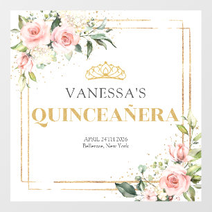 Chic watercolor blush flowers gold tiara green floor decals