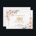 Chic watercolor blush flowers green 90th Birthday Thank You Card<br><div class="desc">... celebrate a lifetime of love, laughter, and cherished memories. This exquisite watercolor blush flowers 90th birthday thank you card is the perfect way to express gratitude to all the special guests who joined in the festivities to mark this incredible milestone. The soft, delicate hues of the flowers against a...</div>