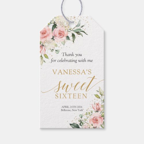 Chic watercolor blush flowers sage sixteen 16th gift tags