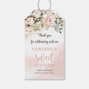 Chic watercolor blush flowers sage sixteen 16th gift tags