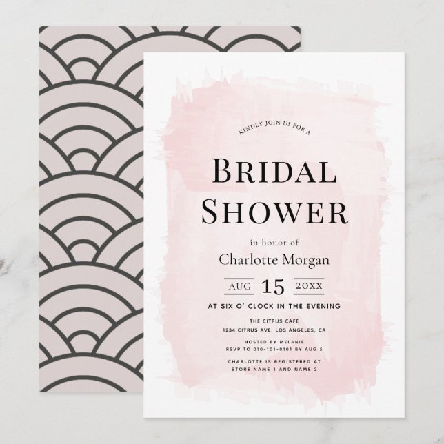Chic Watercolor Blush Pink Bridal Shower Invitation (Front/Back)