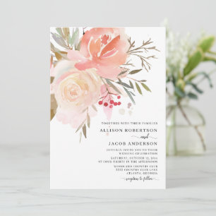 Chic Watercolor Blush Pink Flower Wedding Invitation