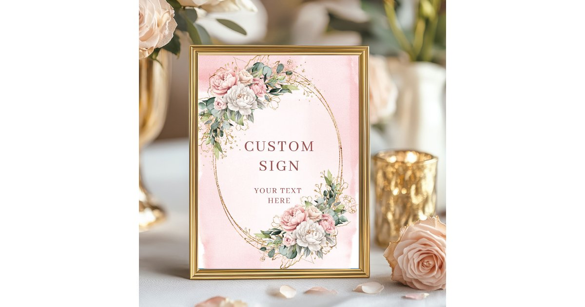 Chic Watercolor Blush Pink Flowers Custom Sign | Zazzle