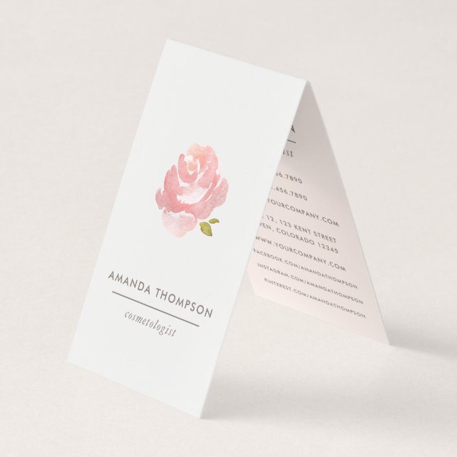 Chic Watercolor Blush Pink Rose Business Card (Front)