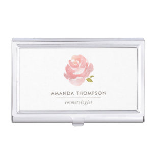Chic Watercolor Blush Pink Rose Business Card Case