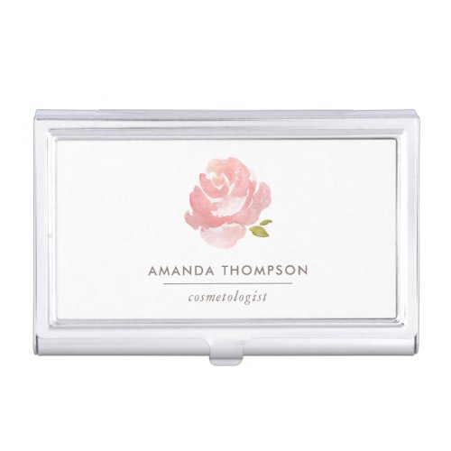 Chic Watercolor Blush Pink Rose Business Card Case