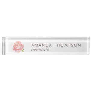 Chic Watercolor Blush Pink Rose Desk Name Plate
