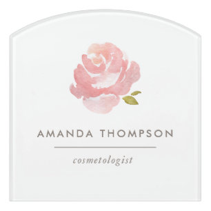 Chic Watercolor Blush Pink Rose Door Sign