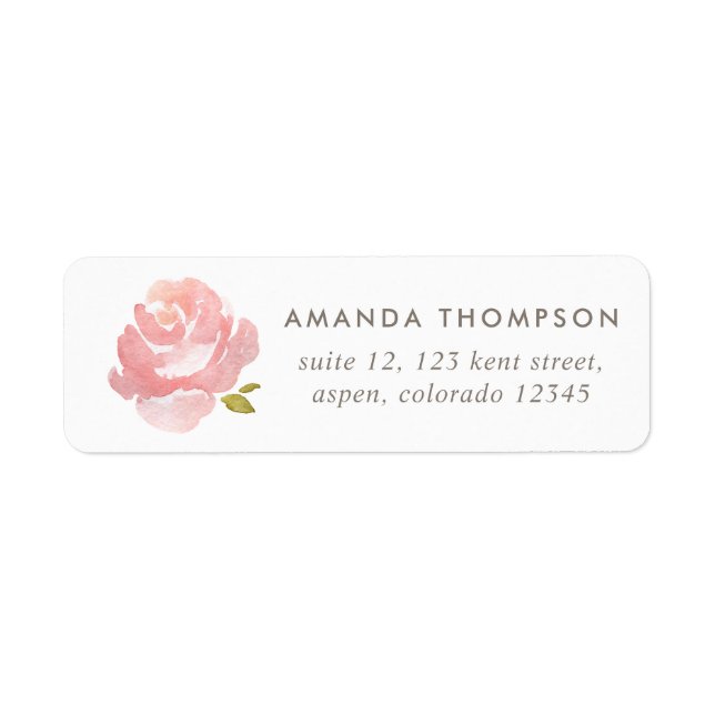 Chic Watercolor Blush Pink Rose Label (Front)
