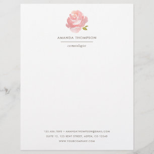 Chic Watercolor Blush Pink Rose Letterhead