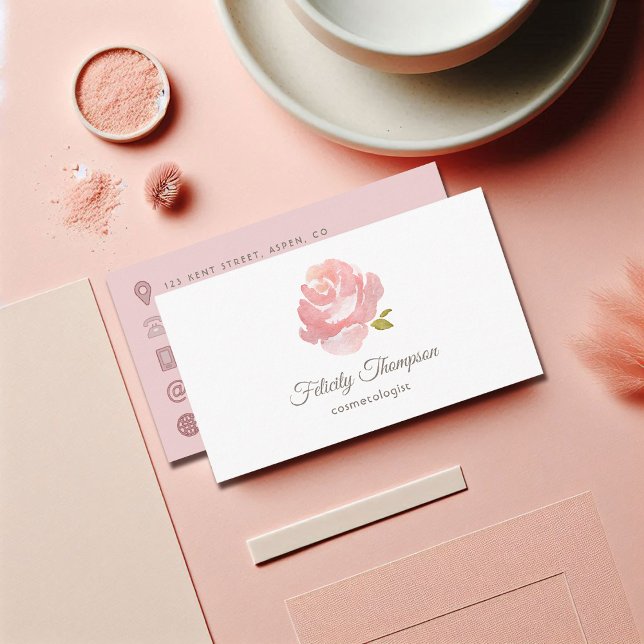 Chic Watercolor Blush Pink Rose QR Code Business Card (Chic Watercolor Blush Pink Rose QR Code Business Card)