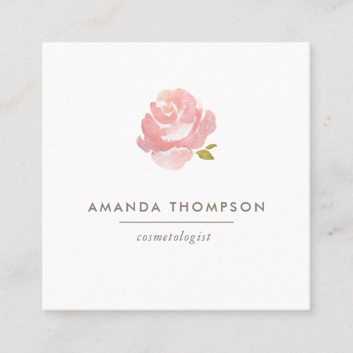 Chic Watercolor Blush Pink Rose Square Business Card