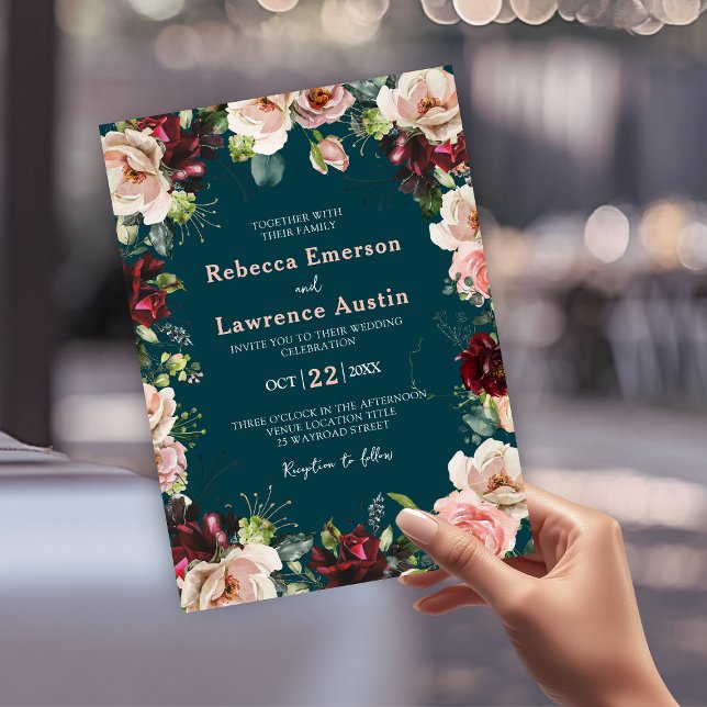 Chic watercolor blush red wedding invitation (Creator Uploaded)