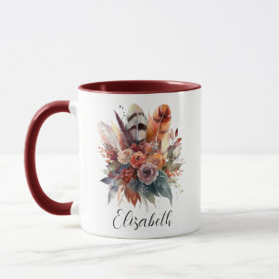 Chic Watercolor Boho Floral Autumn Personalized Mug