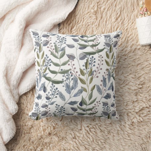 Chic Watercolor Botanical Leaves Foliage Throw Pillow