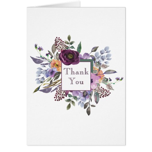 Chic Watercolor Bouquet Frame "Thank You" Card (Front)