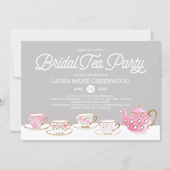 Chic Watercolor Bridal Tea Party Bridal Shower Invitation (Front)