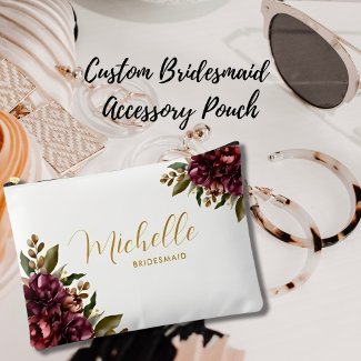 Chic Watercolor Burgundy Floral Bouquet Bridesmaid