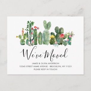 Chic Watercolor Cactus We've Moved New Home Moving Announcement Postcard