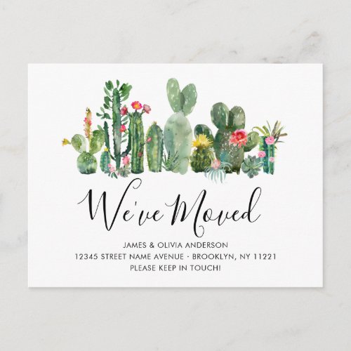 Chic Watercolor Cactus Weve Moved New Home Moving Announcement Postcard