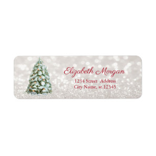 Chic Watercolor Christmas Tree,Bokeh Label