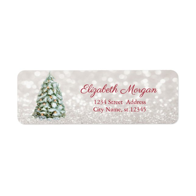 Chic Watercolor Christmas Tree,Bokeh Label (Front)
