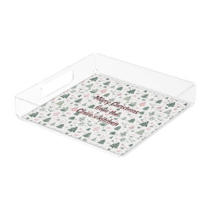 Chic Watercolor Christmas Tree Holiday Acrylic Tray