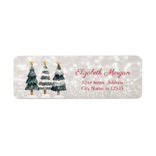 Chic Watercolor Christmas Trees, Bokeh Label