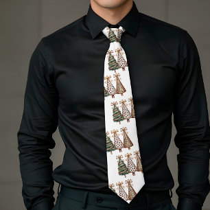 Chic watercolor Christmas trees earthy colors tie