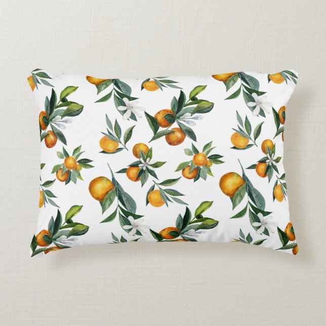Chic Watercolor Citrus Print Accent Pillow (Front)