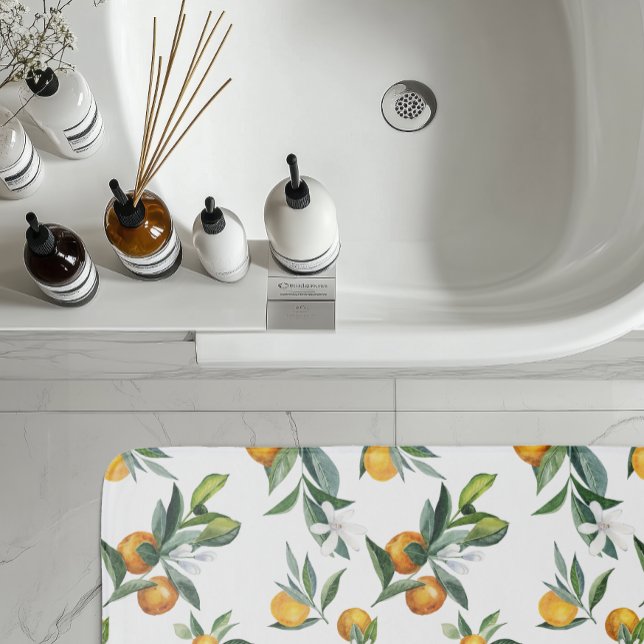 Chic Watercolor Citrus Print Bath Mat (Creator Uploaded)