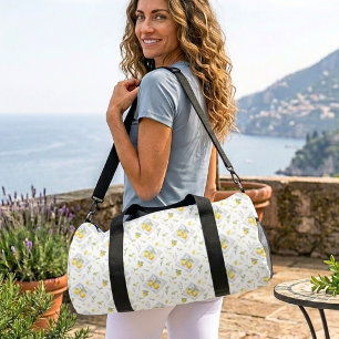 Chic Watercolor Coastal Riviera Lemon Tile Pattern Duffle Bag