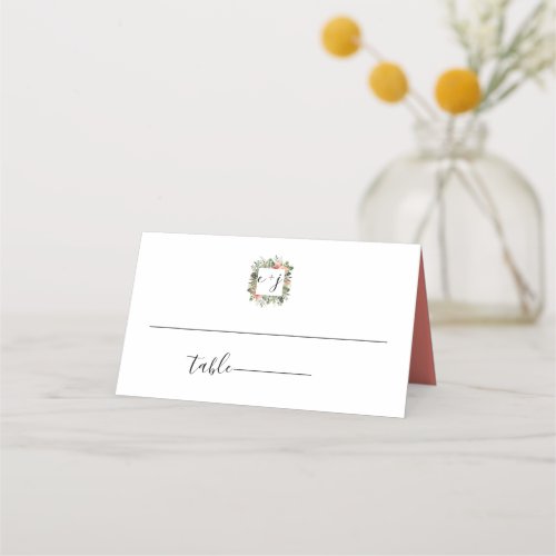 Chic Watercolor Coral Floral Wedding Place Card