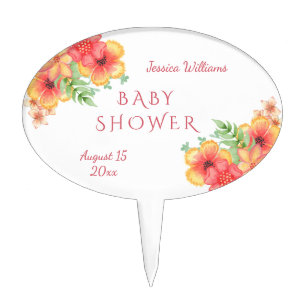 Chic Watercolor Corner Flowers Baby Shower Cake Topper