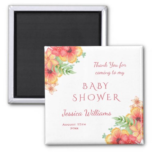 Chic Watercolor Corner Flowers Baby Shower Magnet
