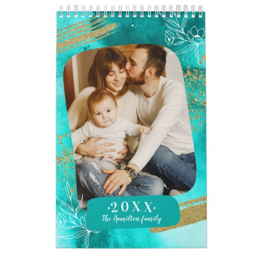 Chic Watercolor Custom Photo  2022 Family Calendar