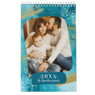 Chic Watercolor Custom Photo 2022 Family Calendar