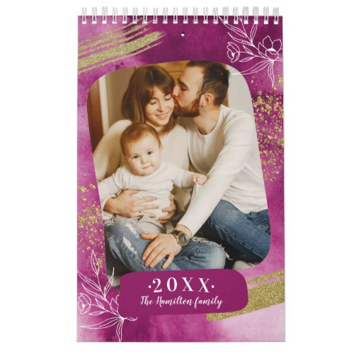 Chic Watercolor Custom Photo  2022 Family Calendar