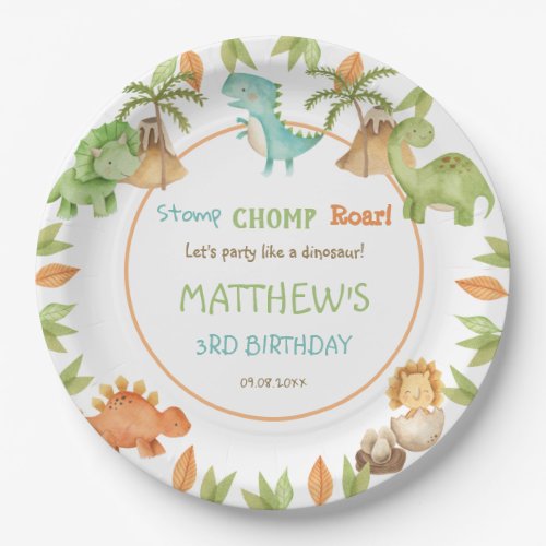Chic Watercolor Cute Dinosaur Birthday Party  Paper Plates