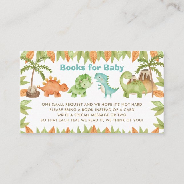 Chic Watercolor Cute Dinosaur Books for Baby  Enclosure Card (Front)