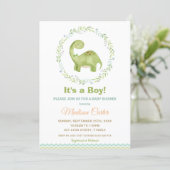 Chic Watercolor Cute Dinosaur Boy Baby Shower Invitation (Standing Front)