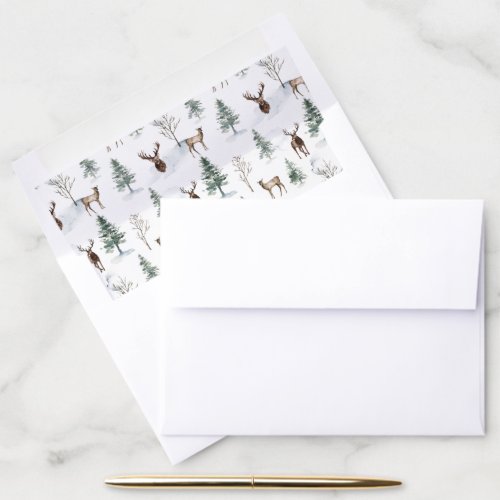 Chic Watercolor Deer and Winter Forest Envelope Liner