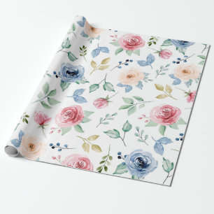 Chic Watercolor Delicate Flowers Foliage Pattern Wrapping Paper