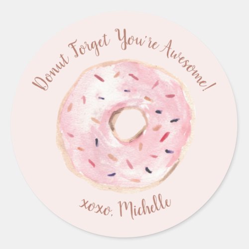 Chic Watercolor Donut Forget Youre Awesome Custom Classic Round Sticker