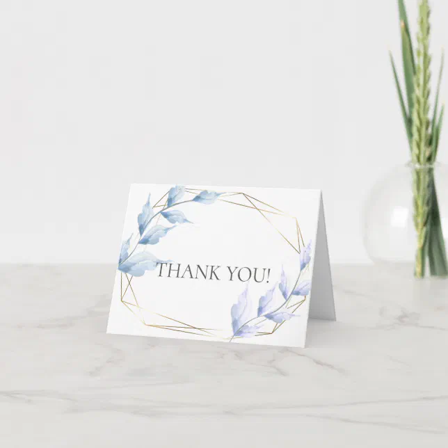 Chic Watercolor Dusty Blue and Pale Lilac Foliage Thank You Card | Zazzle