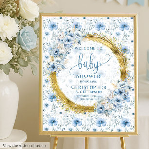 Chic Watercolor Dusty Blue Baby Shower Welcome Foam Board