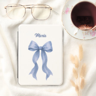 Chic Watercolor Dusty Blue Bow Name Kindle Cover