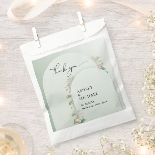 Chic watercolor dusty green arch blush floral favor bag