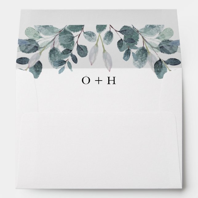 Chic Watercolor Eucalyptus Bloom 5 x 7"  Envelope (Back (Bottom))